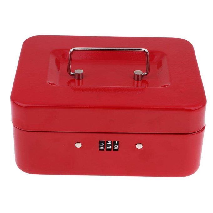 Small Metal Money Box Cash Coins Saving Box W/ 6 Compartments Cash Red