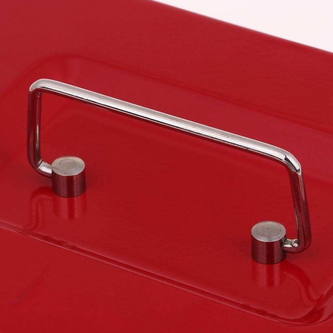Small Metal Money Box Cash Coins Saving Box W/ 6 Compartments Cash Red