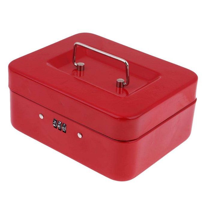 Small Metal Money Box Cash Coins Saving Box W/ 6 Compartments Cash Red