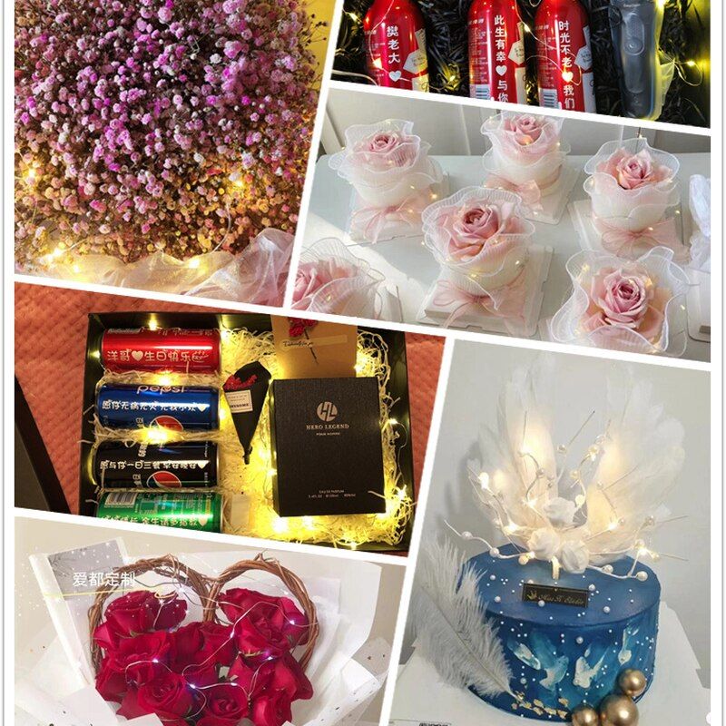 LED Light String Specification 0.5/0.7/1/2/3m, Including Battery, Flowers,Gift Box, Cake Box, Xmas Party Outdoor Decor Lights--1 Pcs--0.5m 10 LEDS