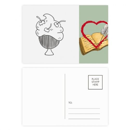 Black Line Cherry Cup Ice Cream Diary Day Postcard Set Thanks Card Mailing Side 20pcs