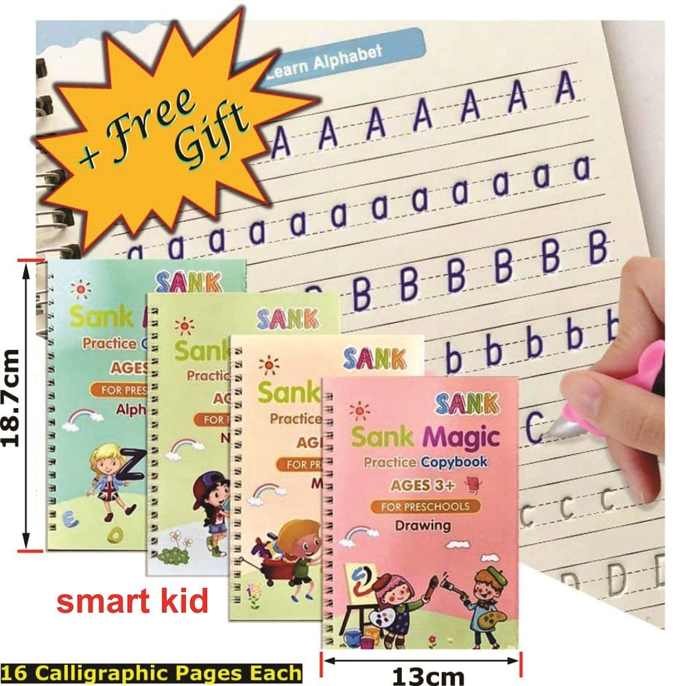 16pcs (4sets) 4 In1 Reusable Calligraphy Sank Magic Kids Practice Book &Gift