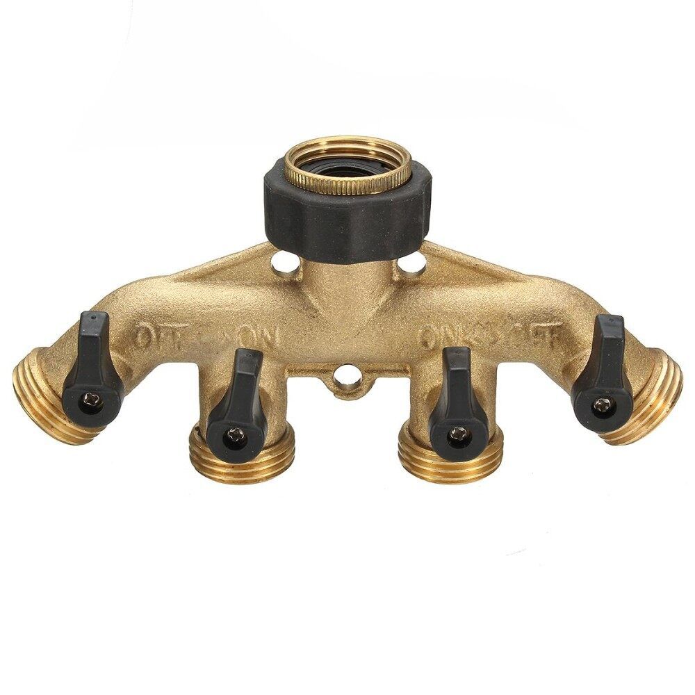 4Way Brass 3/4'' Garden Tap Connector Splitter Hose Pipe Fitting Switcher Nozzle