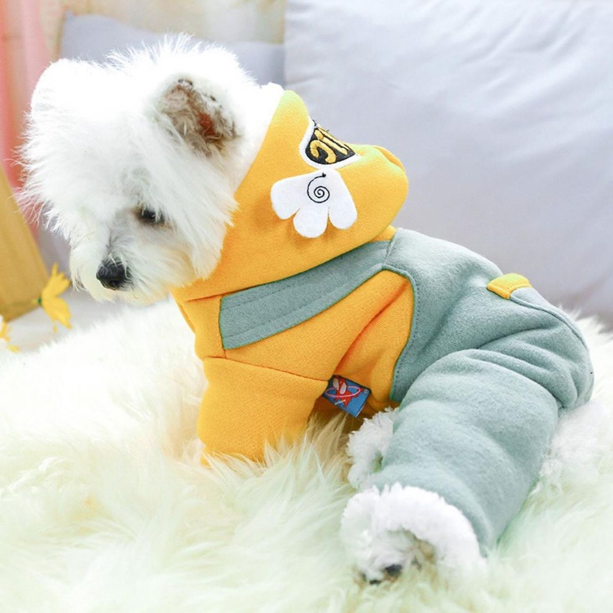 Pet Coat Four-legged Puppy Dogs Hooded Winter Clothing Yellow