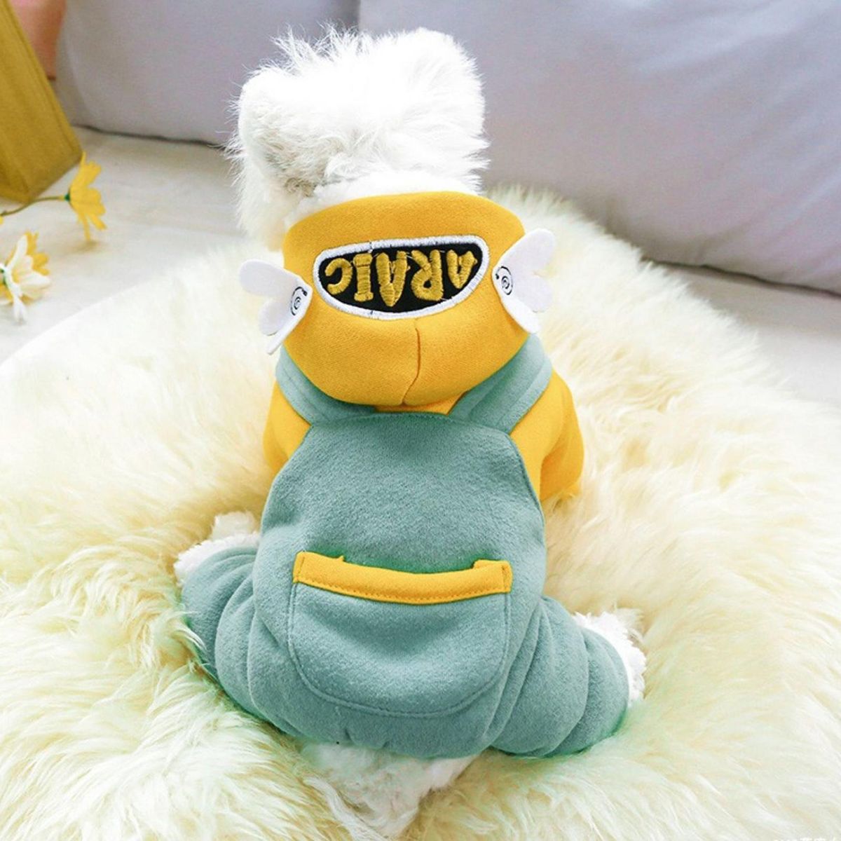 Pet Coat Four-legged Puppy Dogs Hooded Winter Clothing Yellow