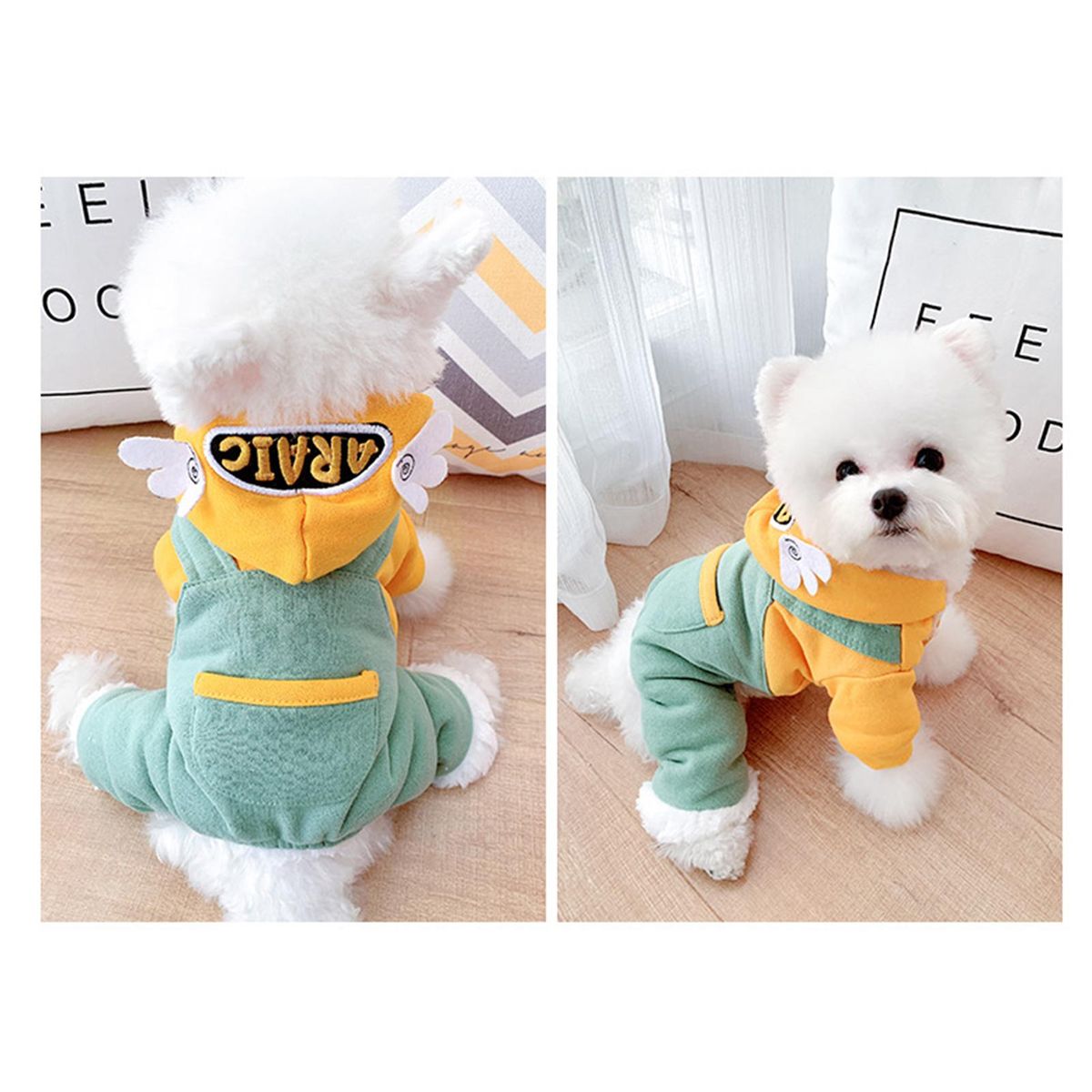 Pet Coat Four-legged Puppy Dogs Hooded Winter Clothing Yellow