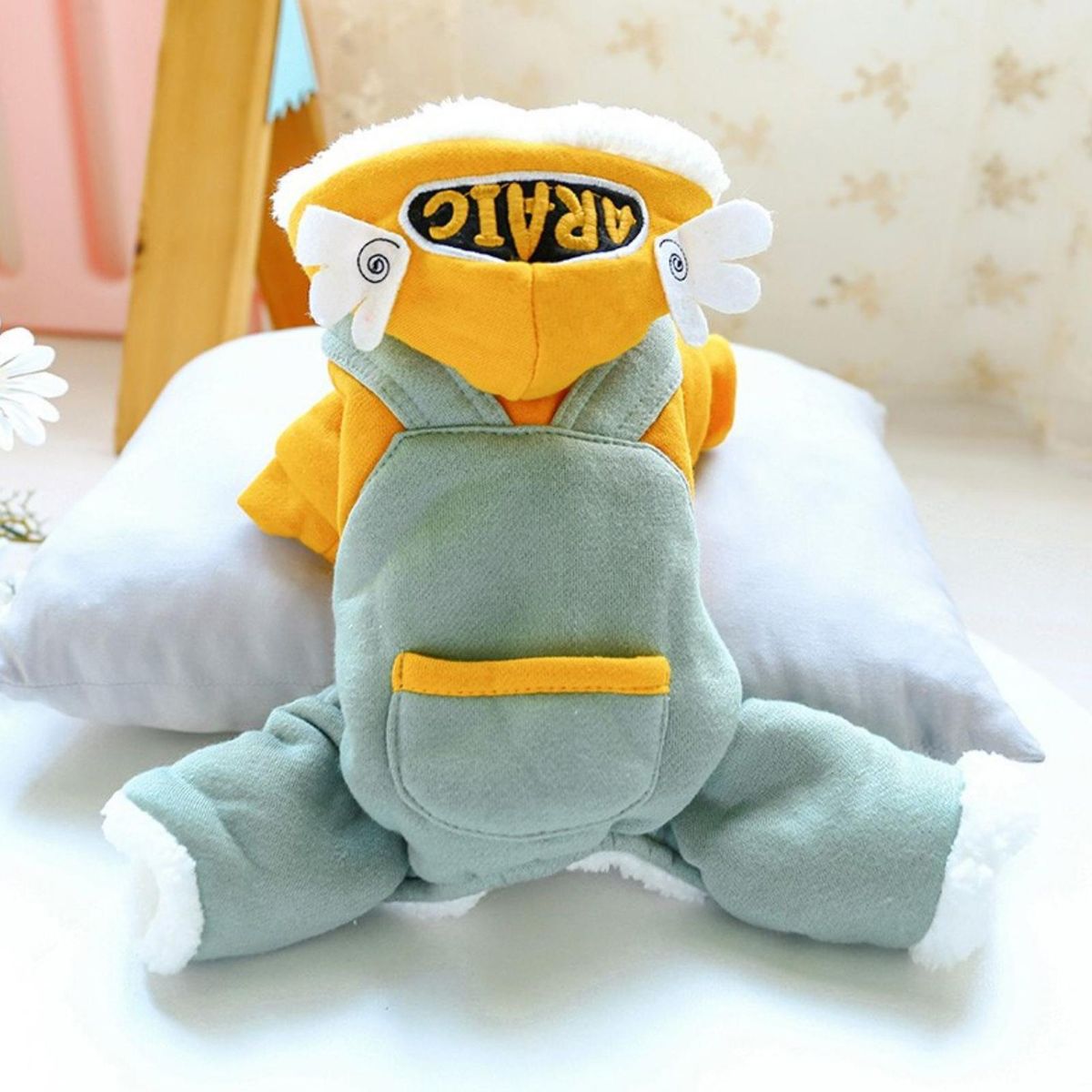 Pet Coat Four-legged Puppy Dogs Hooded Winter Clothing Yellow
