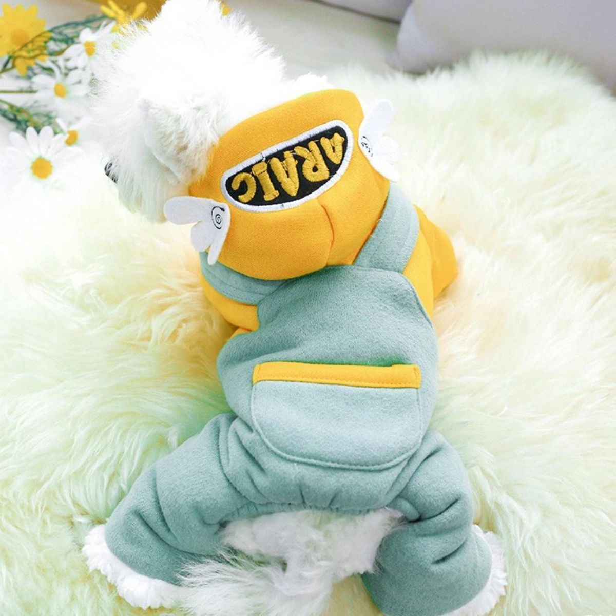 Pet Coat Four-legged Puppy Dogs Hooded Winter Clothing Yellow