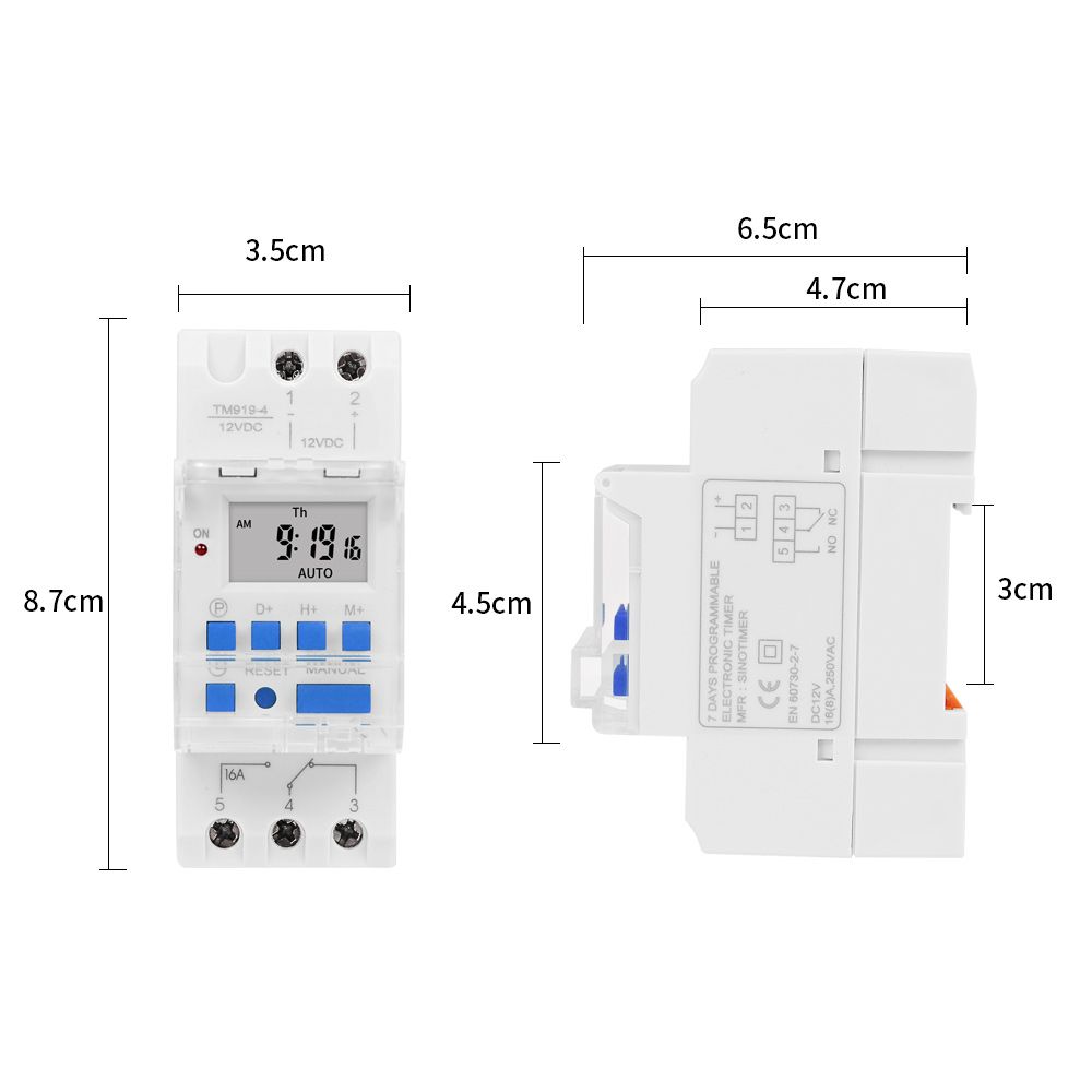NEW TM919 DC 12V 16A 5 PINS 1NO+1NC Digital Solar 24hrs Timer Switch With Sleep Mode