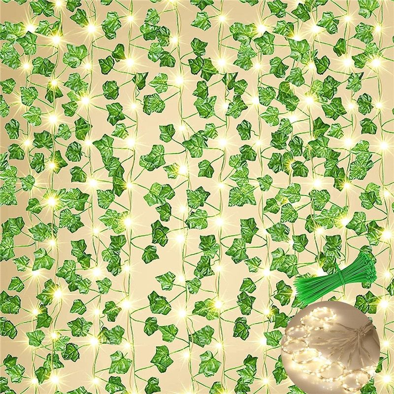 Fake Ivy With Light Strings Vines Artificial Ivy Leaf Plants LED Ivy Garland Greenery Hanging Plant Curtain For Party Wall Decor 10 Stringsx3M
