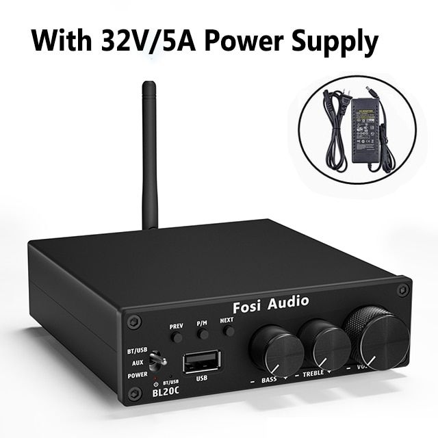 Fosi Audio BL20C Bluetooth Stereo Audio Receiver Amplifier 2.1 Mini HiFi ClD Amp U-Disk Player For Passive Speaker 160W X2