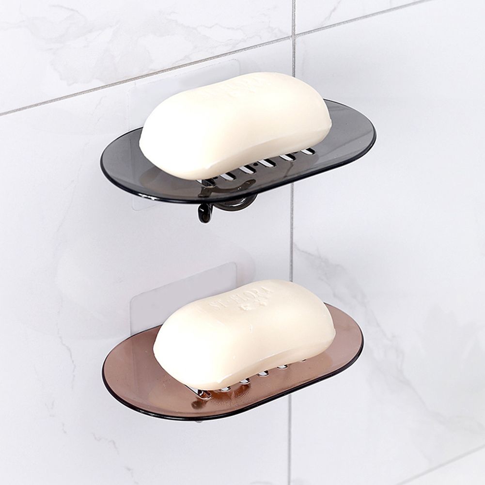 Bathroom No-nail Wall Mount Draining Soap Box Holder Container Shelf Sponge Hook-Coffee