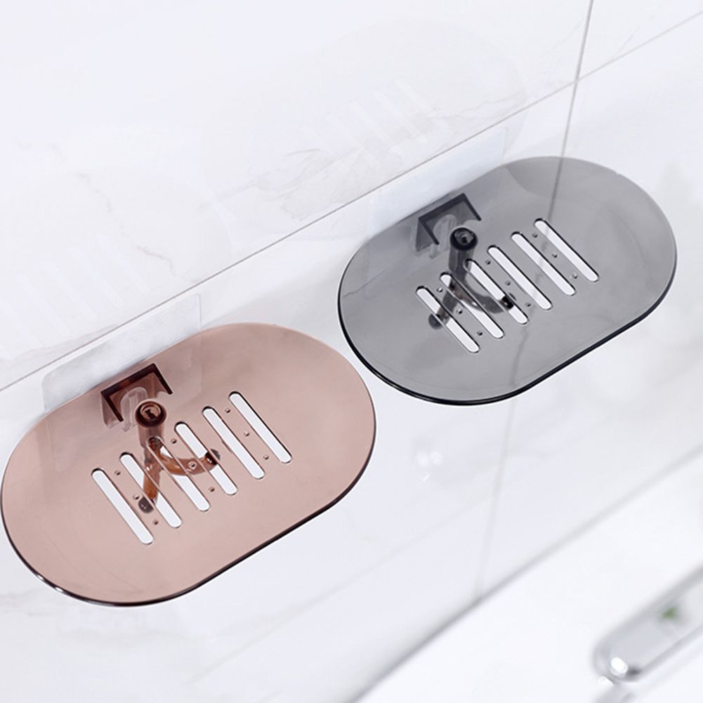 Bathroom No-nail Wall Mount Draining Soap Box Holder Container Shelf Sponge Hook-Coffee