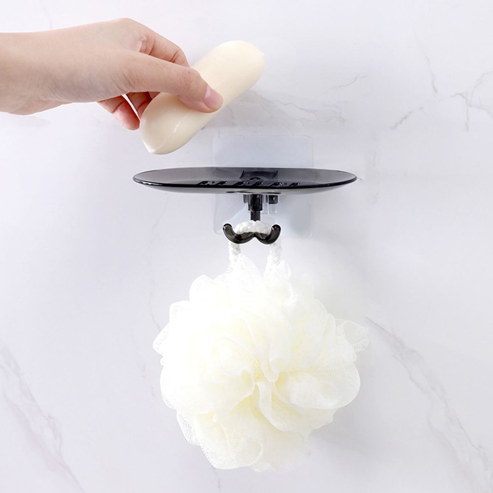 Bathroom No-nail Wall Mount Draining Soap Box Holder Container Shelf Sponge Hook-Coffee