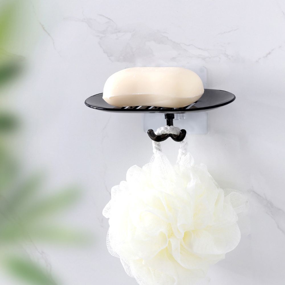 Bathroom No-nail Wall Mount Draining Soap Box Holder Container Shelf Sponge Hook-Coffee