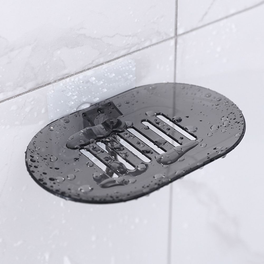 Bathroom No-nail Wall Mount Draining Soap Box Holder Container Shelf Sponge Hook-Coffee