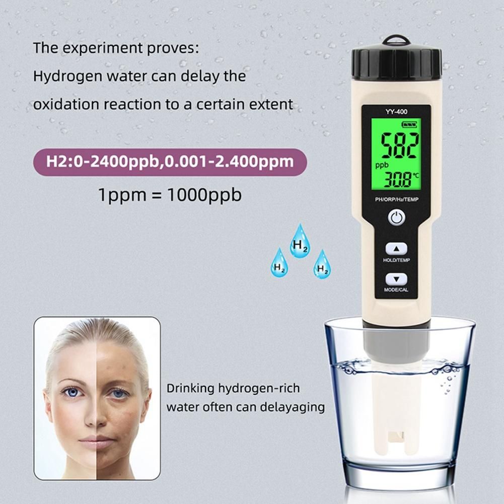 New YY-400 Hydrogen Ion Concentration Water Quality Test Pen PH/ORP/H2 and TEM 4 in 1 Digital Drinking Water Meter