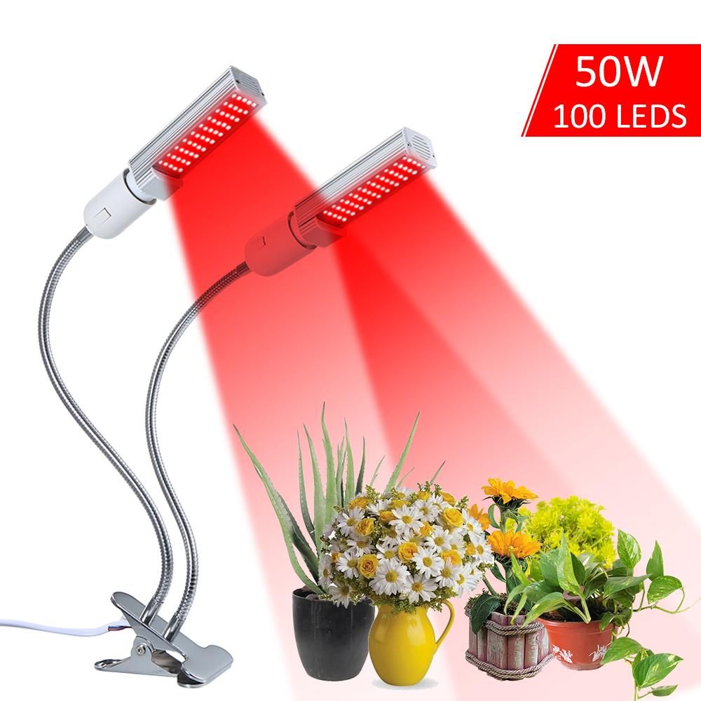Tomshine 50W Grow Light Dual Heads 360° Goosenecks Plant Light with Replaceable Bulb Bright 100 LEDs Sunlike Grow Lamp for Indoor Plants Growing
