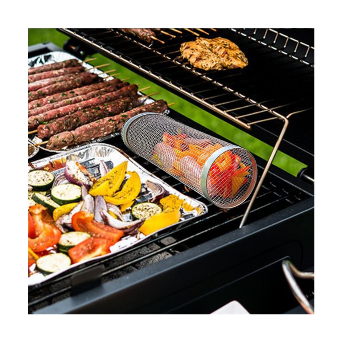 2PCS Stainless Barbecue Basket Cooking Grill Grate Outdoor BBQ Campfire Grid Family Travel Camping Picnic Cookware 20cm