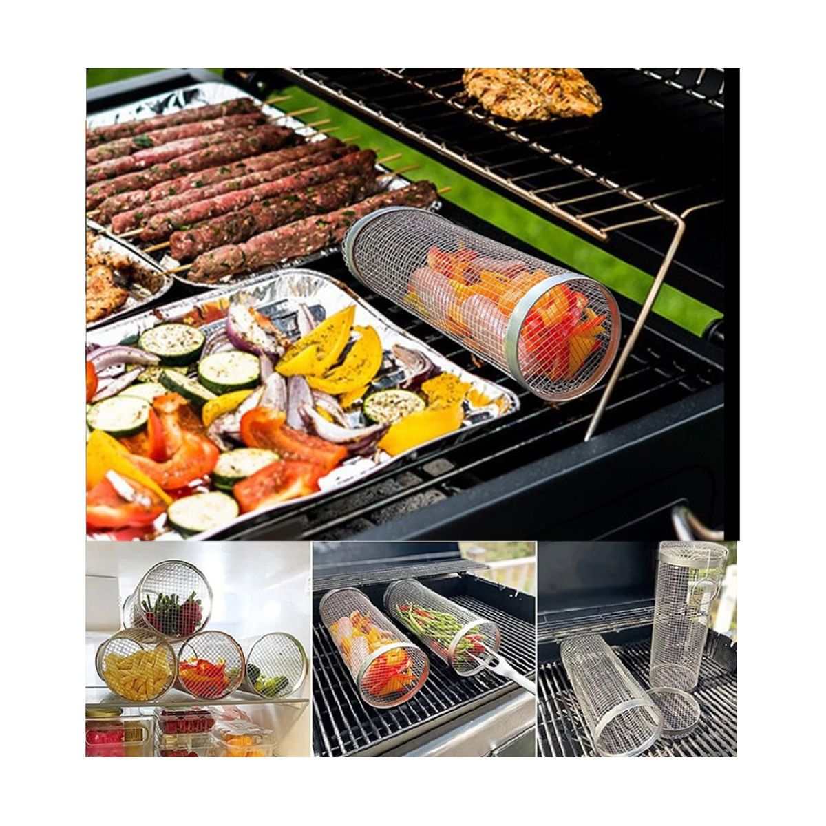 2PCS Stainless Barbecue Basket Cooking Grill Grate Outdoor BBQ Campfire Grid Family Travel Camping Picnic Cookware 20cm