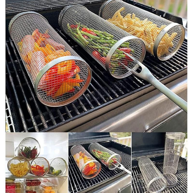 2PCS Stainless Barbecue Basket Cooking Grill Grate Outdoor BBQ Campfire Grid Family Travel Camping Picnic Cookware 20cm
