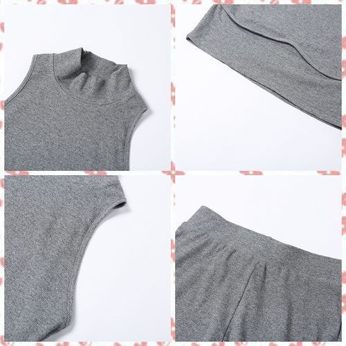 Two Piece Set Sleeveless Sporty Women Mock Neck Crop Tops+Skinny Pants