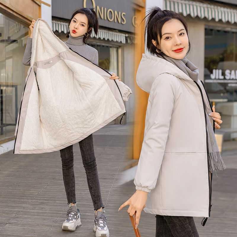 Plush and thickened mid length trench coat for women 2021 new autumn/winter Korean version, small