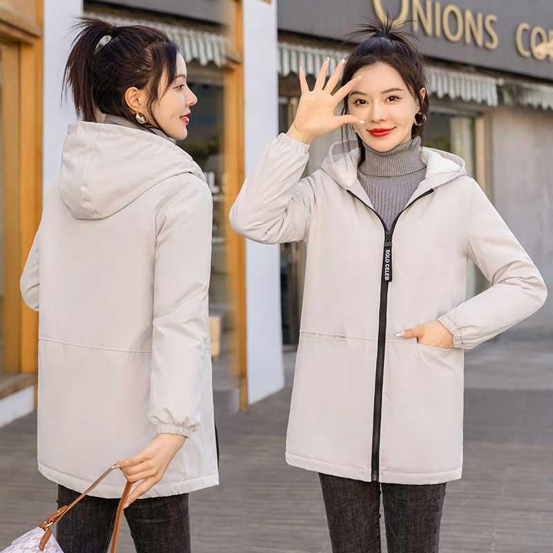 Plush and thickened mid length trench coat for women 2021 new autumn/winter Korean version, small