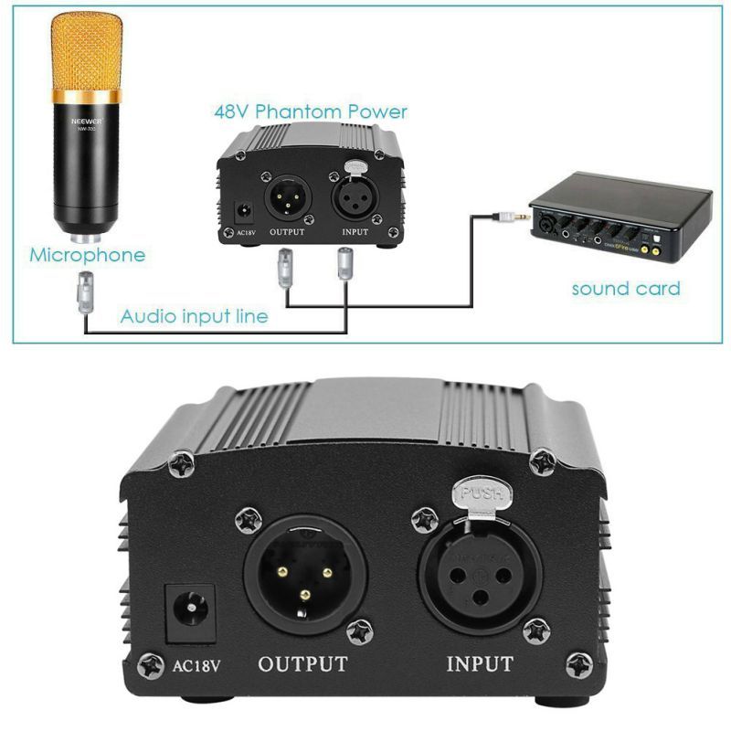 48V Phantom Power Supply With One XLR Audio Cable And