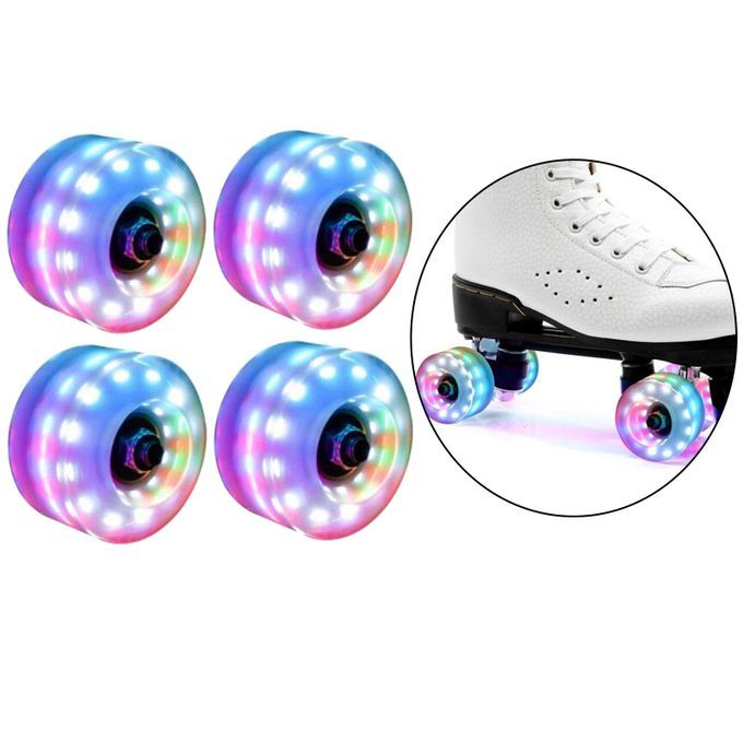 2xLuminous Quad Roller Skate Wheels Light Up LED Bearings Street