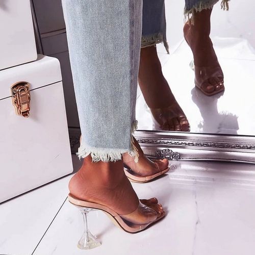 Ladies Fashion Transparent Wine Glass With High Heel Sandals