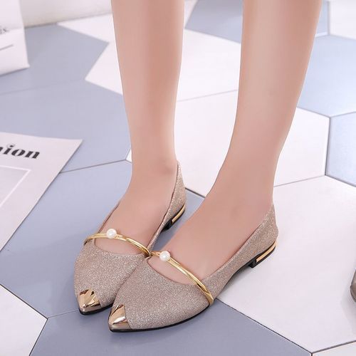 Ladies Classic Low-heeled Simple Pointed High Heels-gold