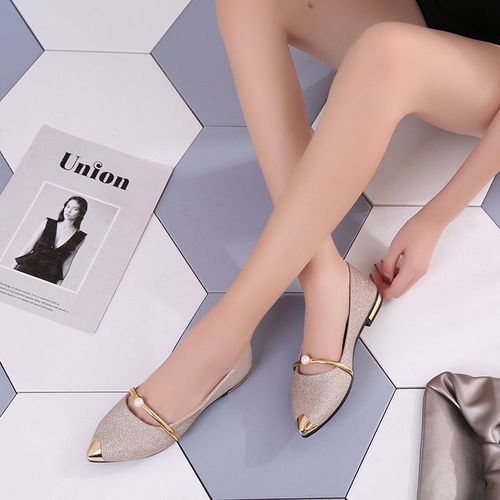 Ladies Classic Low-heeled Simple Pointed High Heels-gold
