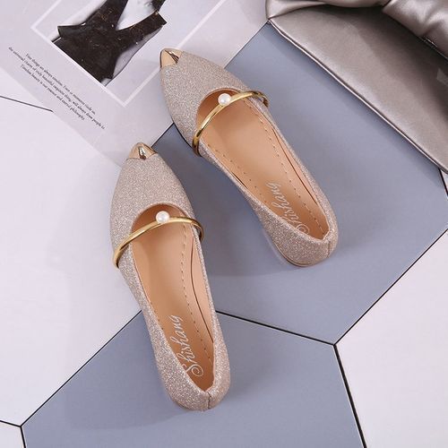 Ladies Classic Low-heeled Simple Pointed High Heels-gold