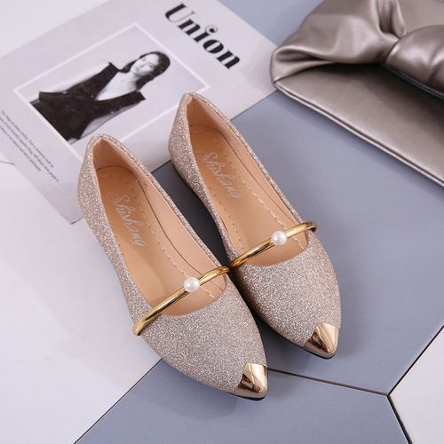 Ladies Classic Low-heeled Simple Pointed High Heels-gold