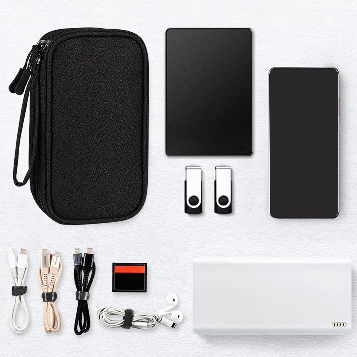Travel Cable Organizer Bag Double Layer Carry Bag Storage Cases Black