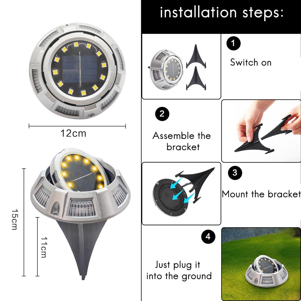2Pack Solar Ground Lights 12 LED Solar Lights Waterproof