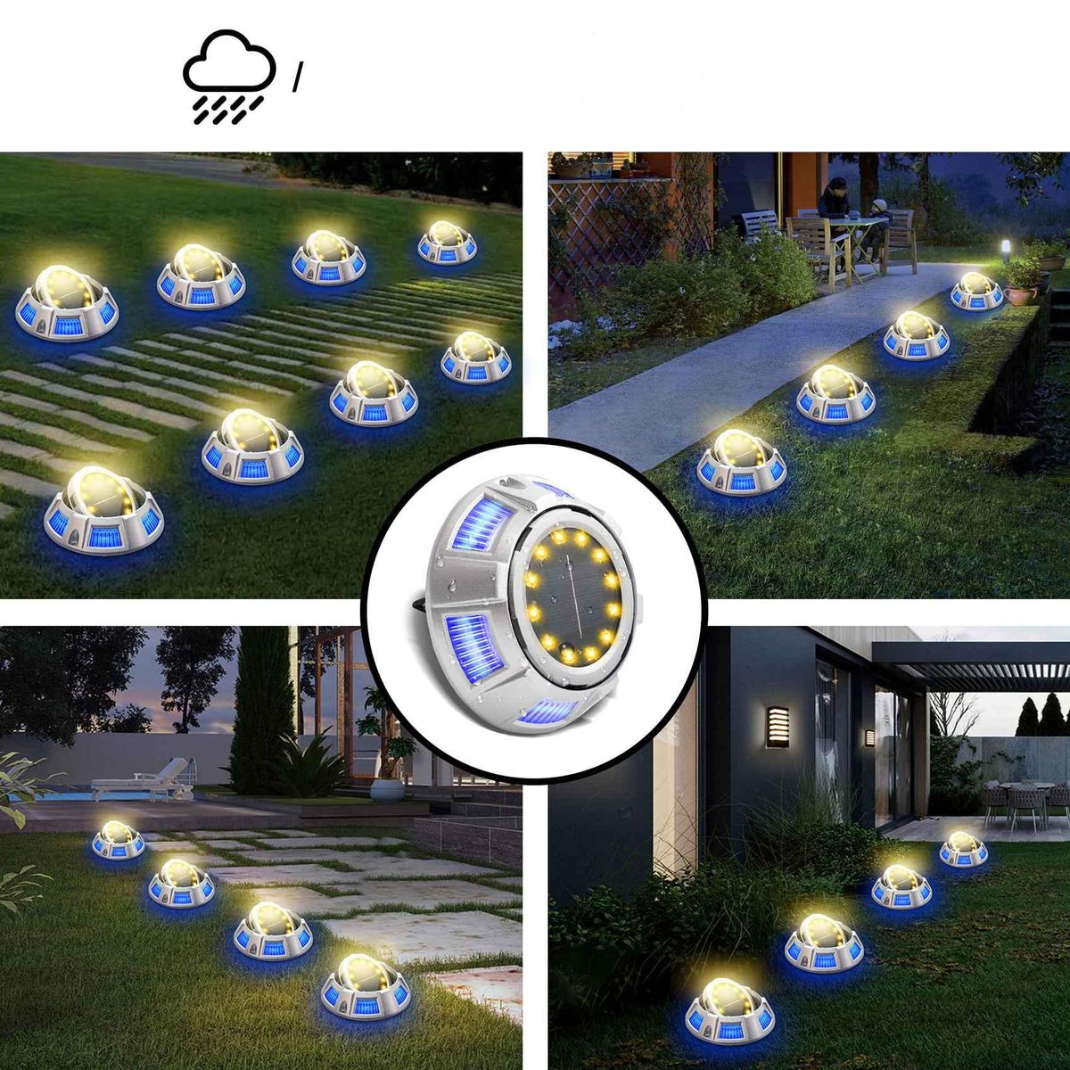 2Pack Solar Ground Lights 12 LED Solar Lights Waterproof