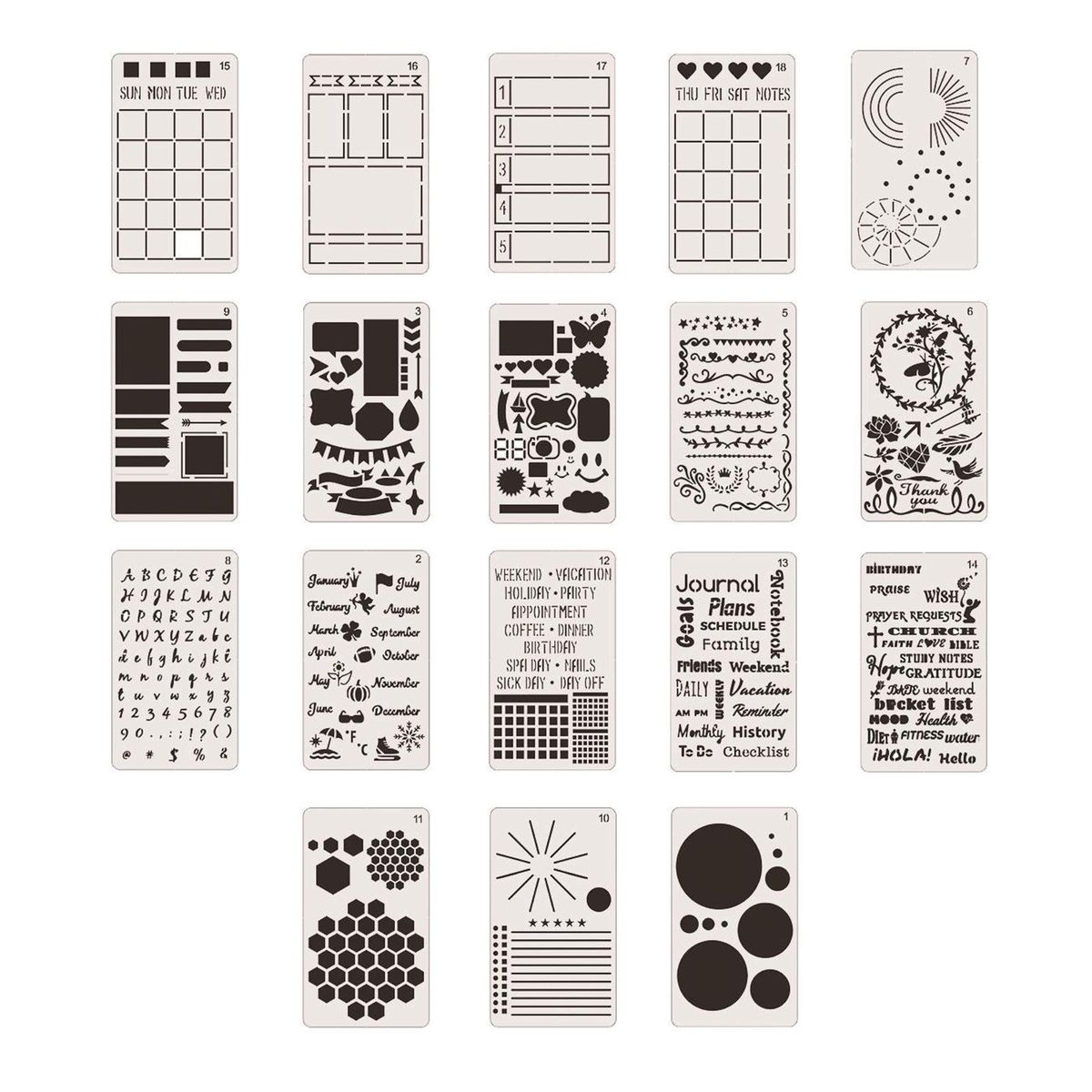 18x Reusable 4x7 Inch Bullet Journal Stencils DIY Craft Stencils For