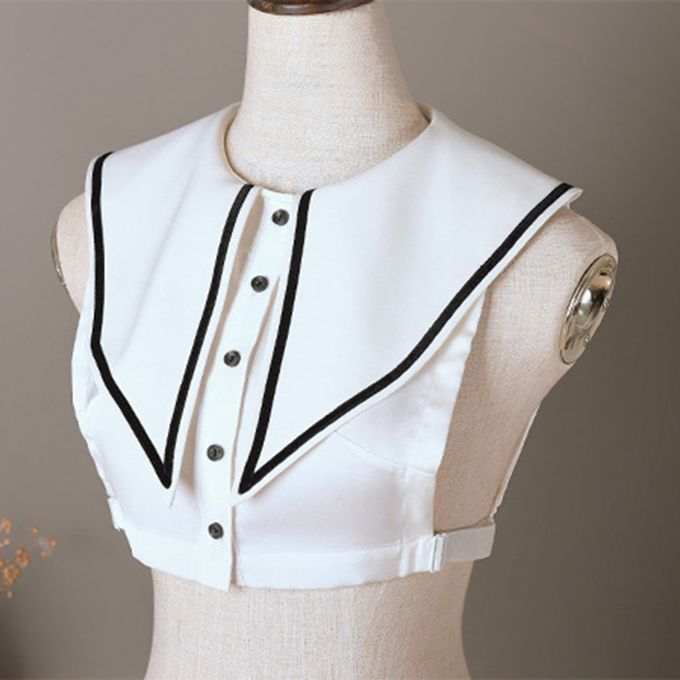 Women White  Half Shirt Blouse Detachable Tops Big Lapel Style2