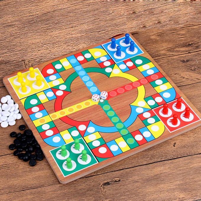3 In 1 Double-Faced Wooden Flying Ludo Go Game Gomoku-