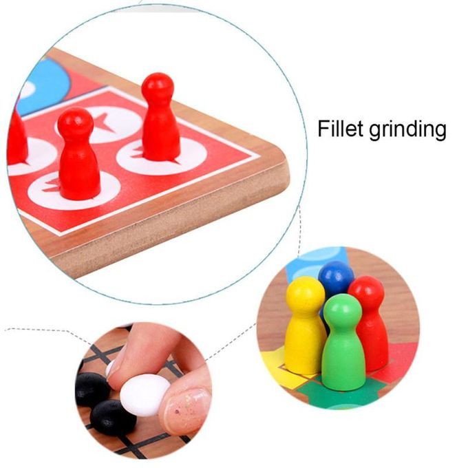 3 In 1 Double-Faced Wooden Flying Ludo Go Game Gomoku-
