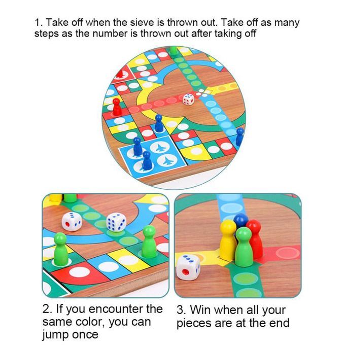 3 In 1 Double-Faced Wooden Flying Ludo Go Game Gomoku-