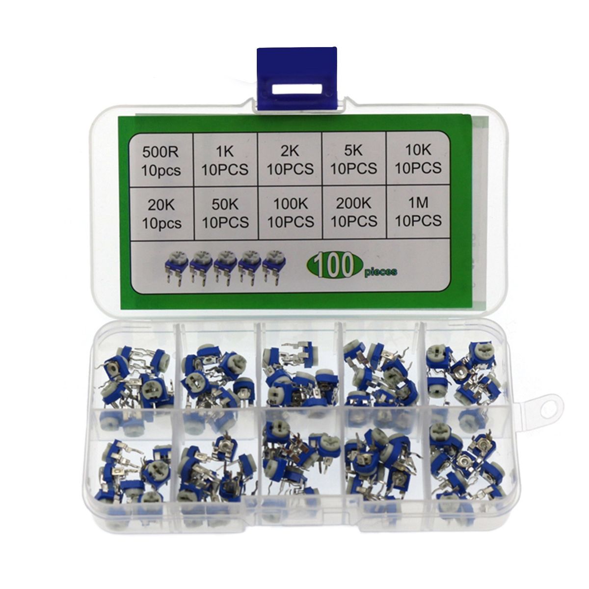 100PCS Potentiometer Variable Resistors Kit 10 Types Value