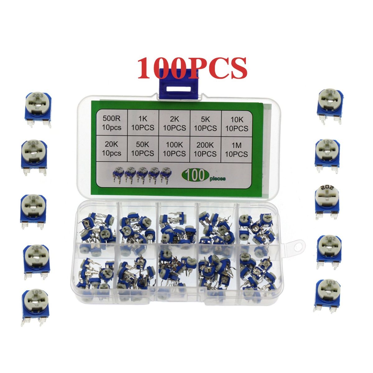 100PCS Potentiometer Variable Resistors Kit 10 Types Value