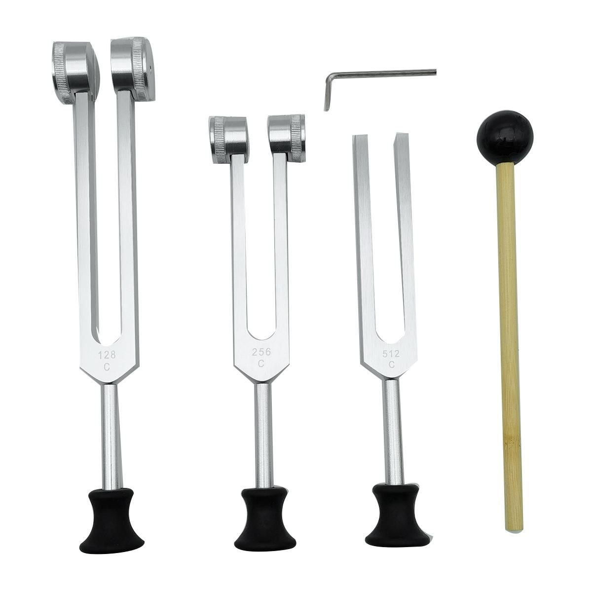 4 Pack Tuning Fork Set128Hz 256Hz 512Hzwith Tuning Fork Hammer for Sound Sound Vibration Tool with BaseSilver