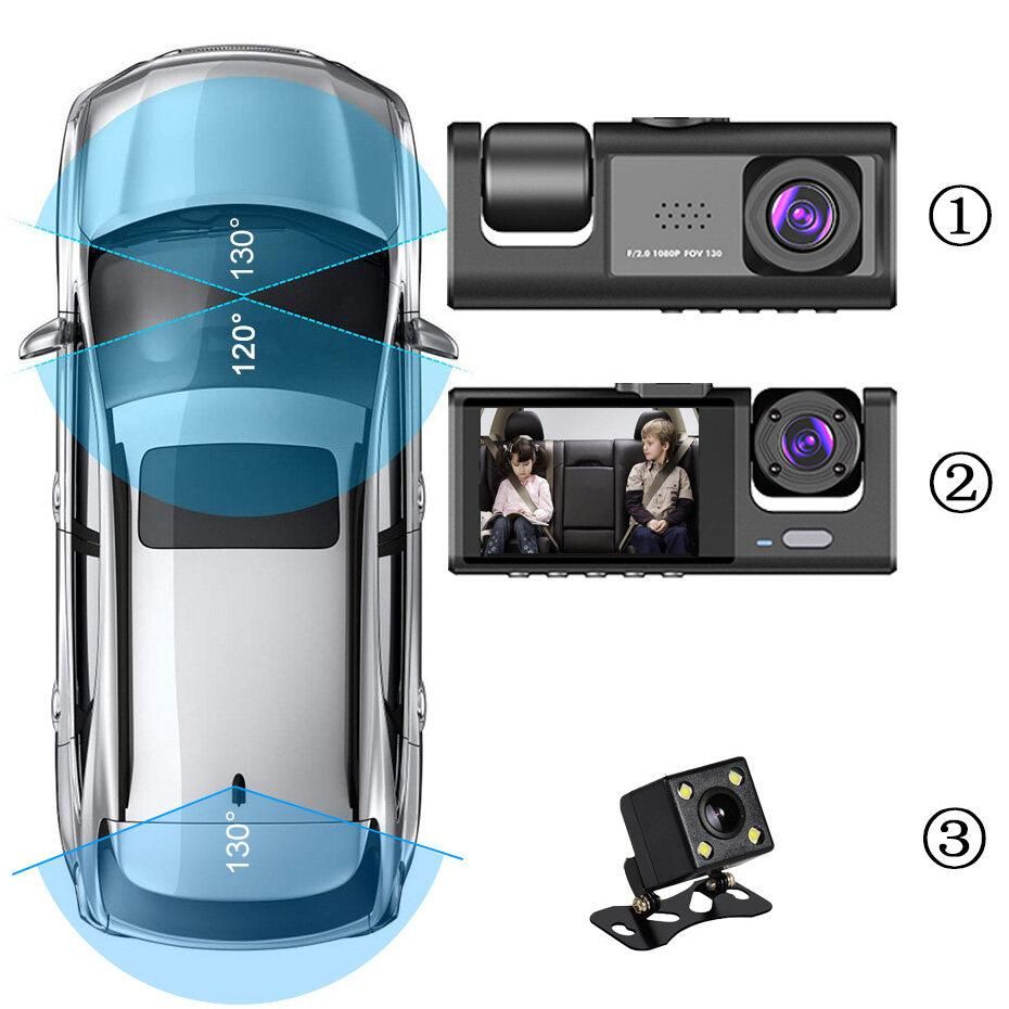Car Video Recorder 3 in 1 FHD 1080P 3 Camera Car DVR Dashcam Rear View Camera with Rear lens Night Vision For Truck Tax Uber