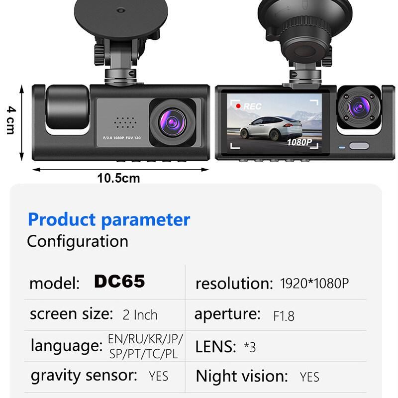 Car Video Recorder 3 in 1 FHD 1080P 3 Camera Car DVR Dashcam Rear View Camera with Rear lens Night Vision For Truck Tax Uber