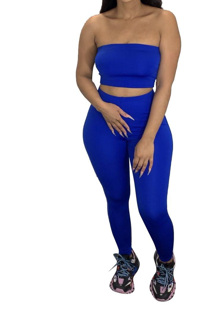Ts1011 Supply New Women's Casual Pure Color Tube-Top Pencil Pants Sports Two-Piece Set