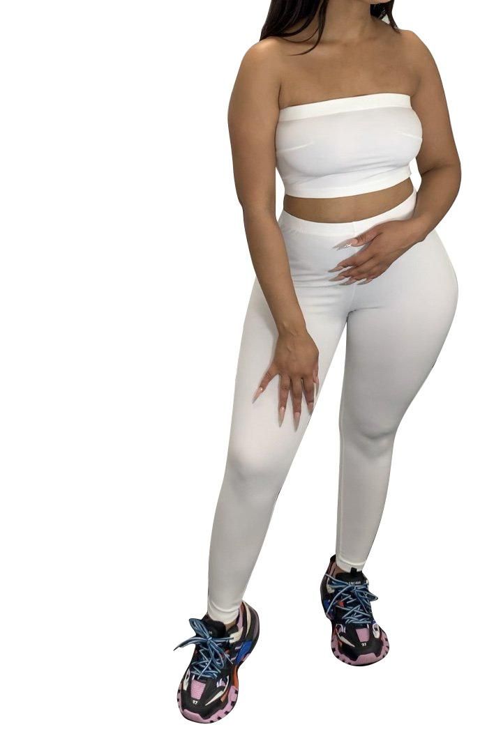 Ts1011 Supply New Women's Casual Pure Color Tube-Top Pencil Pants Sports Two-Piece Set